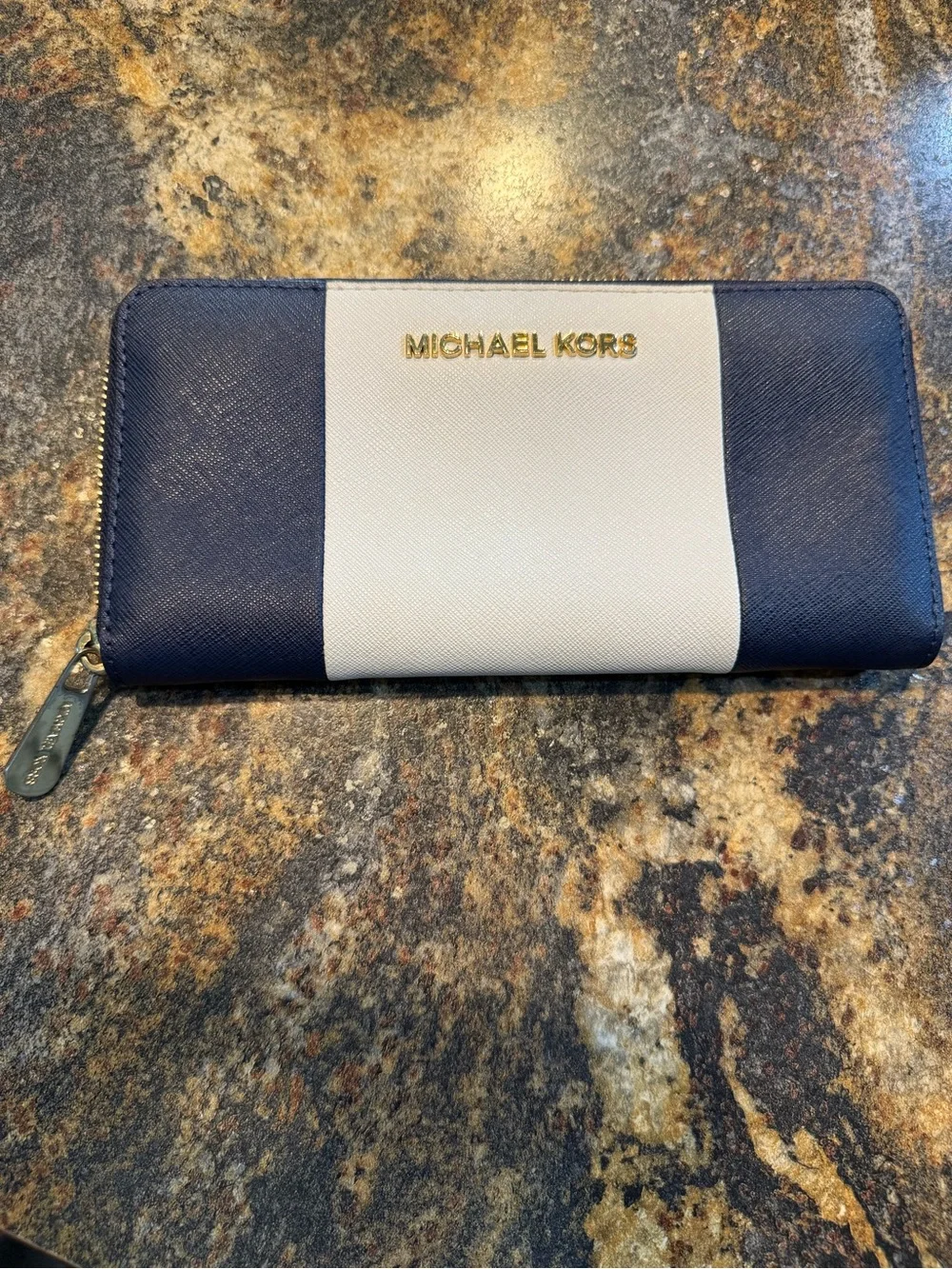 Michael Kors Navy and Cream Zip-Around Continental Wallet